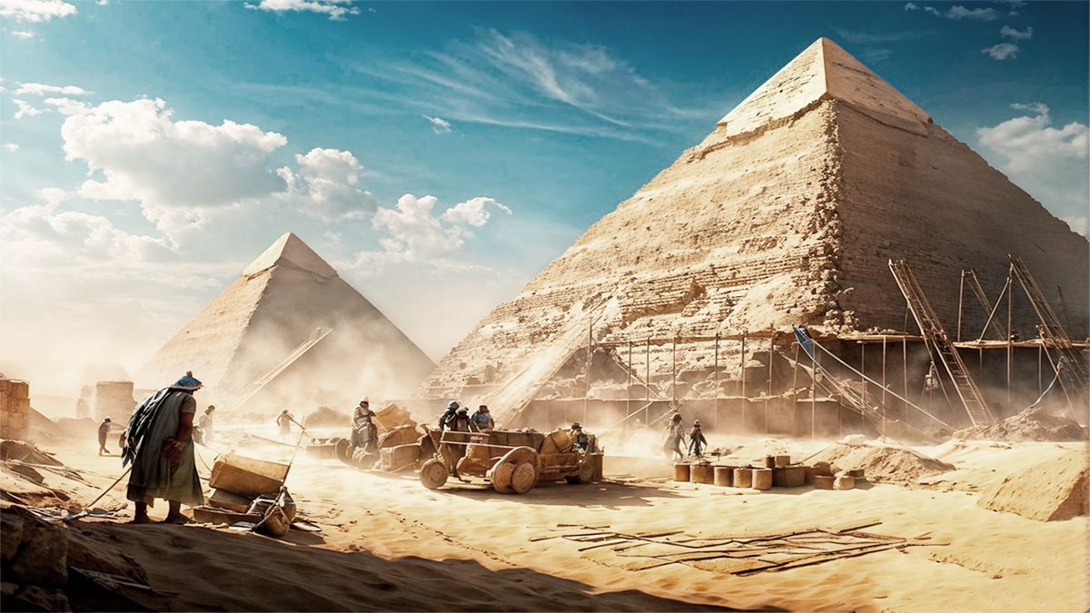 Trabajadores del antiguo Egipto en la construcción de las pirámides de Giza