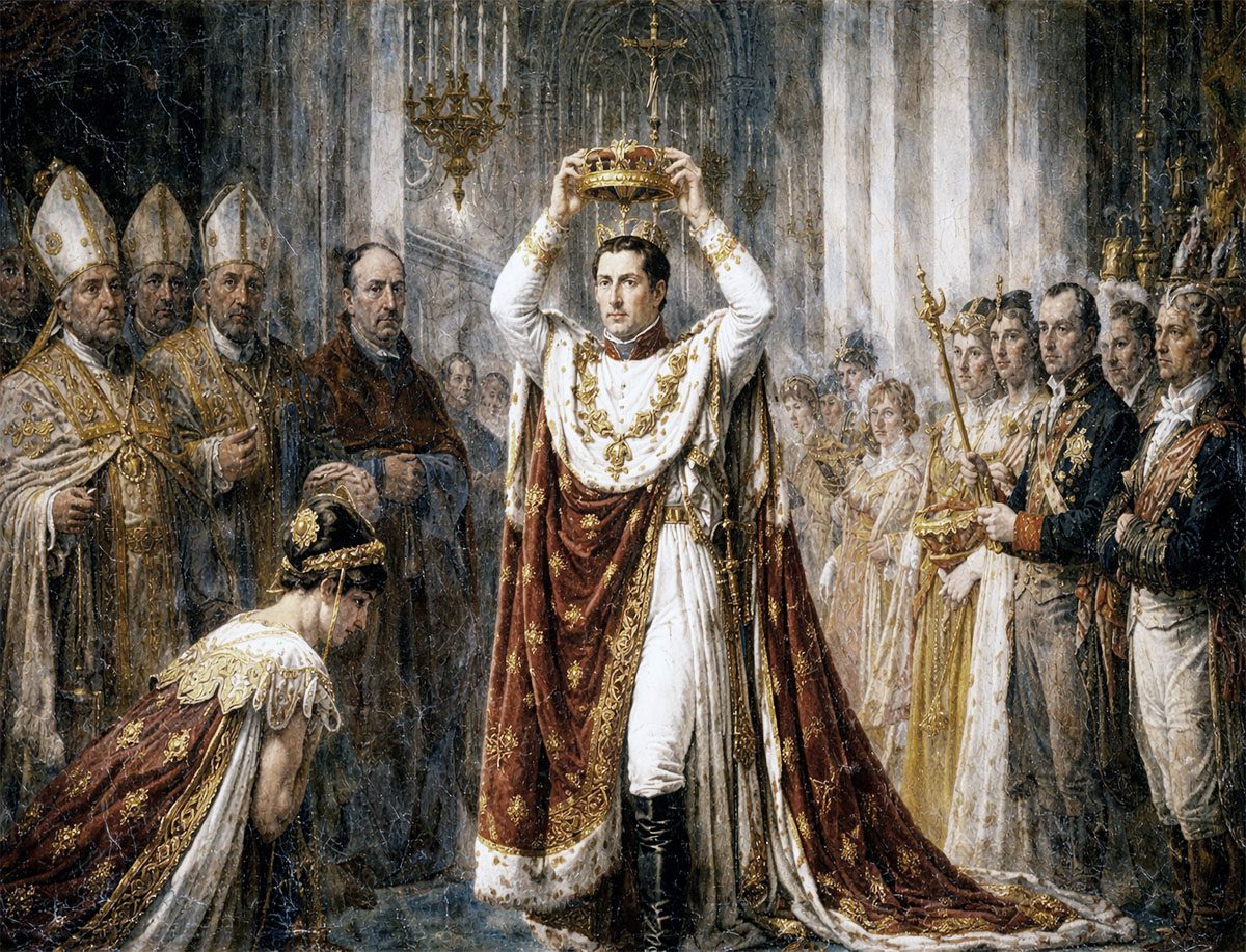 Napoleón durante su coronación imperial en ceremonia celebrada en Notre-Dame de Paris
