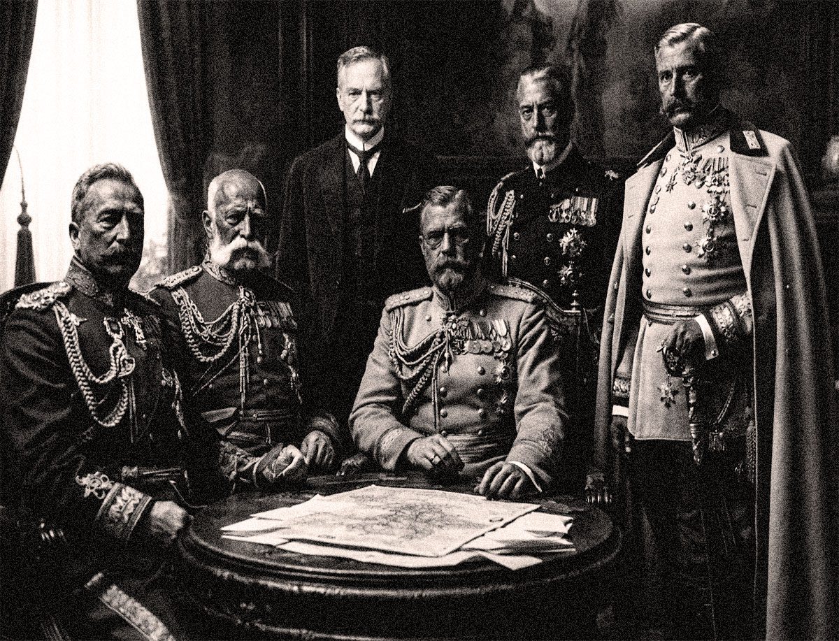 dirigentes de potencias europeas reunidos antes del inicio de la Primera Guerra Mundial
