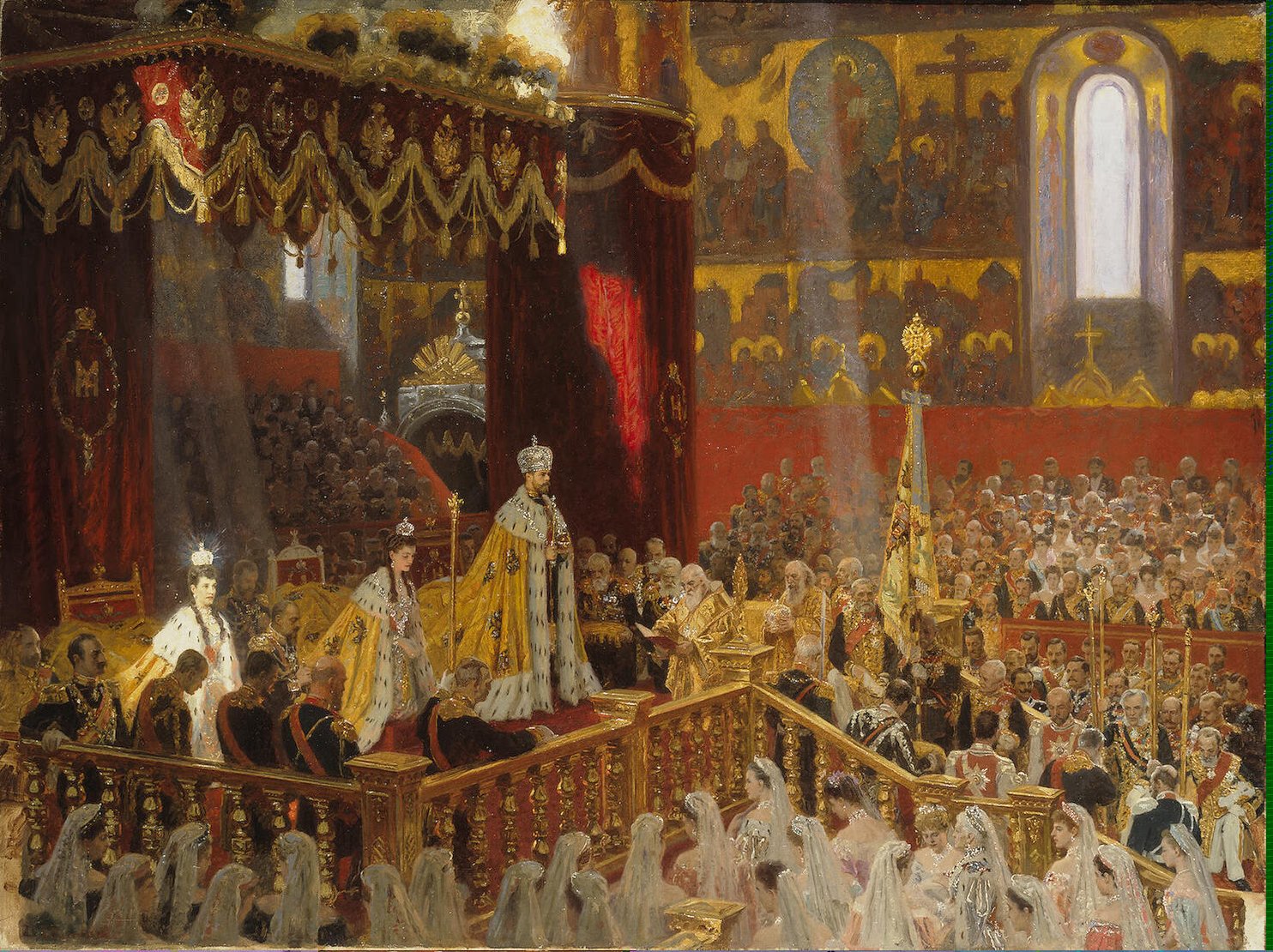 Vista central del fresco «La escuela de Atenas» de Rafael Sanzio, con Platón y Aristóteles caminando bajo los grandes arcos clásicos rodeados de filósofos.